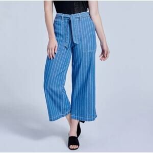 Seven 7 Womens Jeans Blue 10/34  Cropped Wide Leg Striped  Pocket Casual No Belt